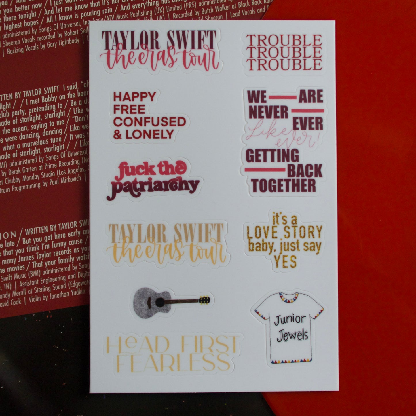 The Eras Setlist Sticker Sheet (Red/Fearless Edition)