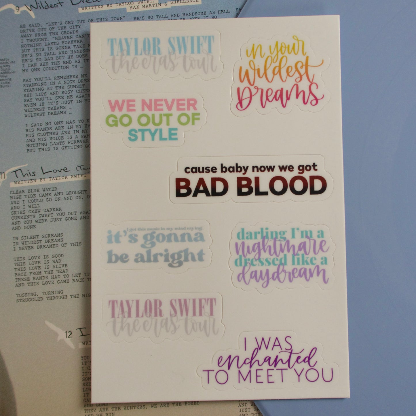 The Eras Setlist Sticker Sheet (1989/Speak Now Edition)