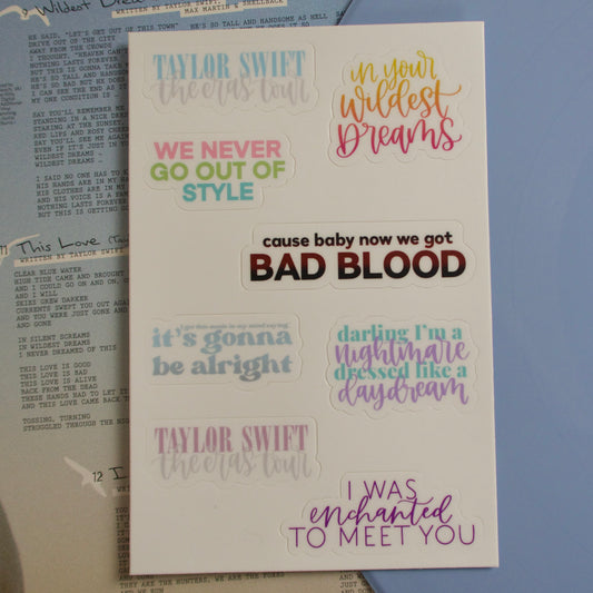 The Eras Setlist Sticker Sheet (1989/Speak Now Edition)