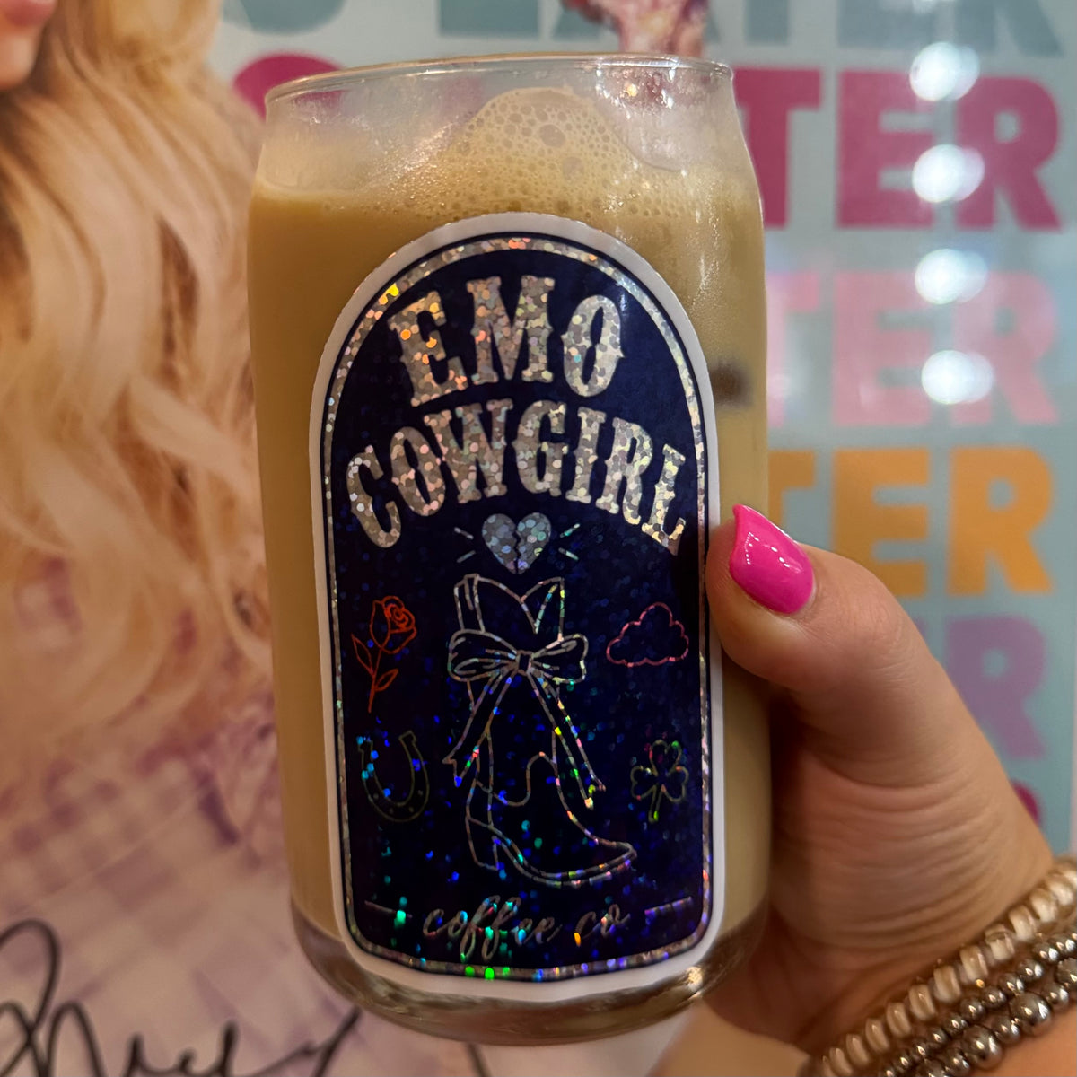 Emo Cowgirl Glass Coffee Cup