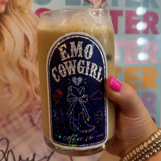 Emo Cowgirl Glass Coffee Cup